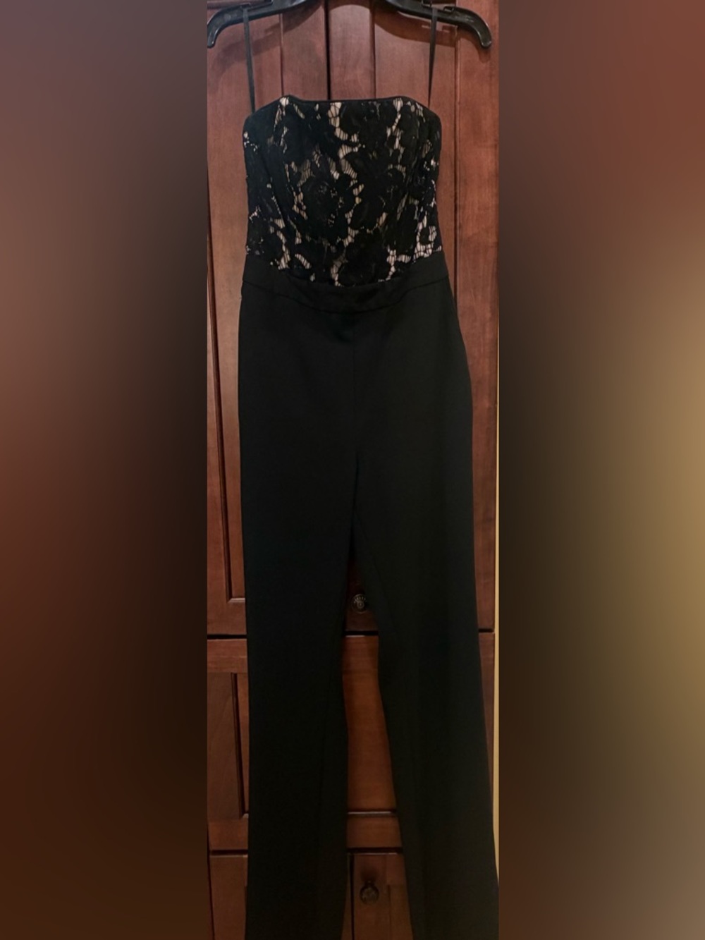 White House Black Market Black Strapless Lace-Top Jumpsuit